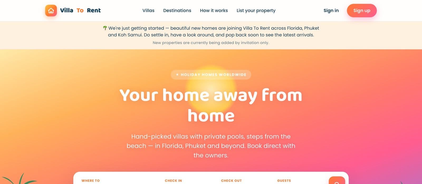The Villa To Rent website